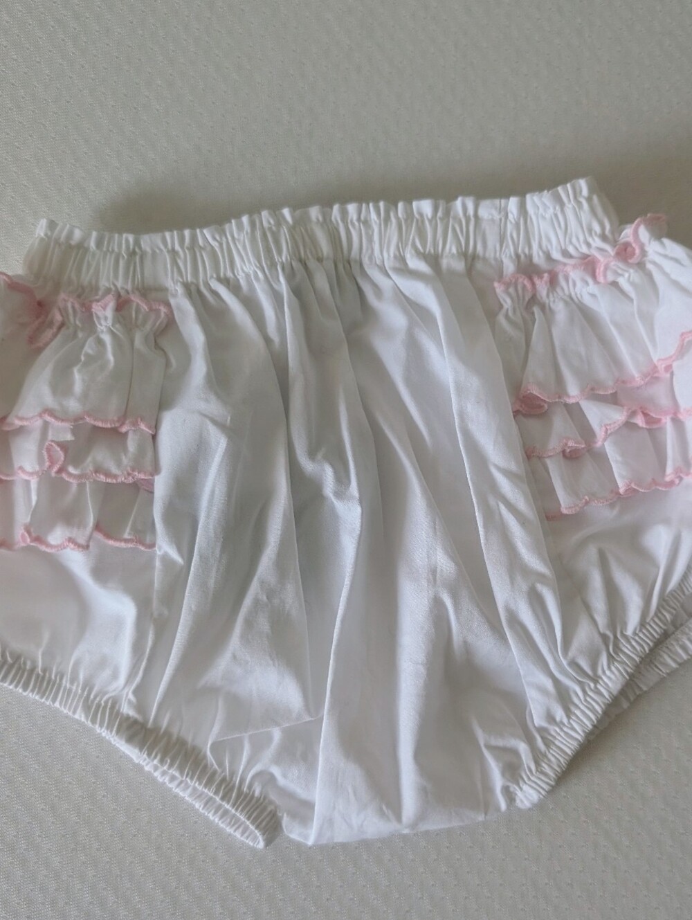 NWT Terry Tots diaper cover layered side ruffles trimmed with pink 6-12M